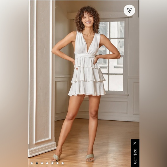 Lulus | All About Bliss White Swiss Dot Tiered Halter Mini Dress - Picture 1 of 7